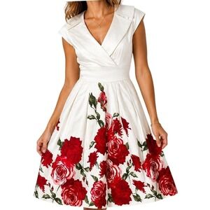Cece's New York‎ White Red Rose Floral Dress Women's 6